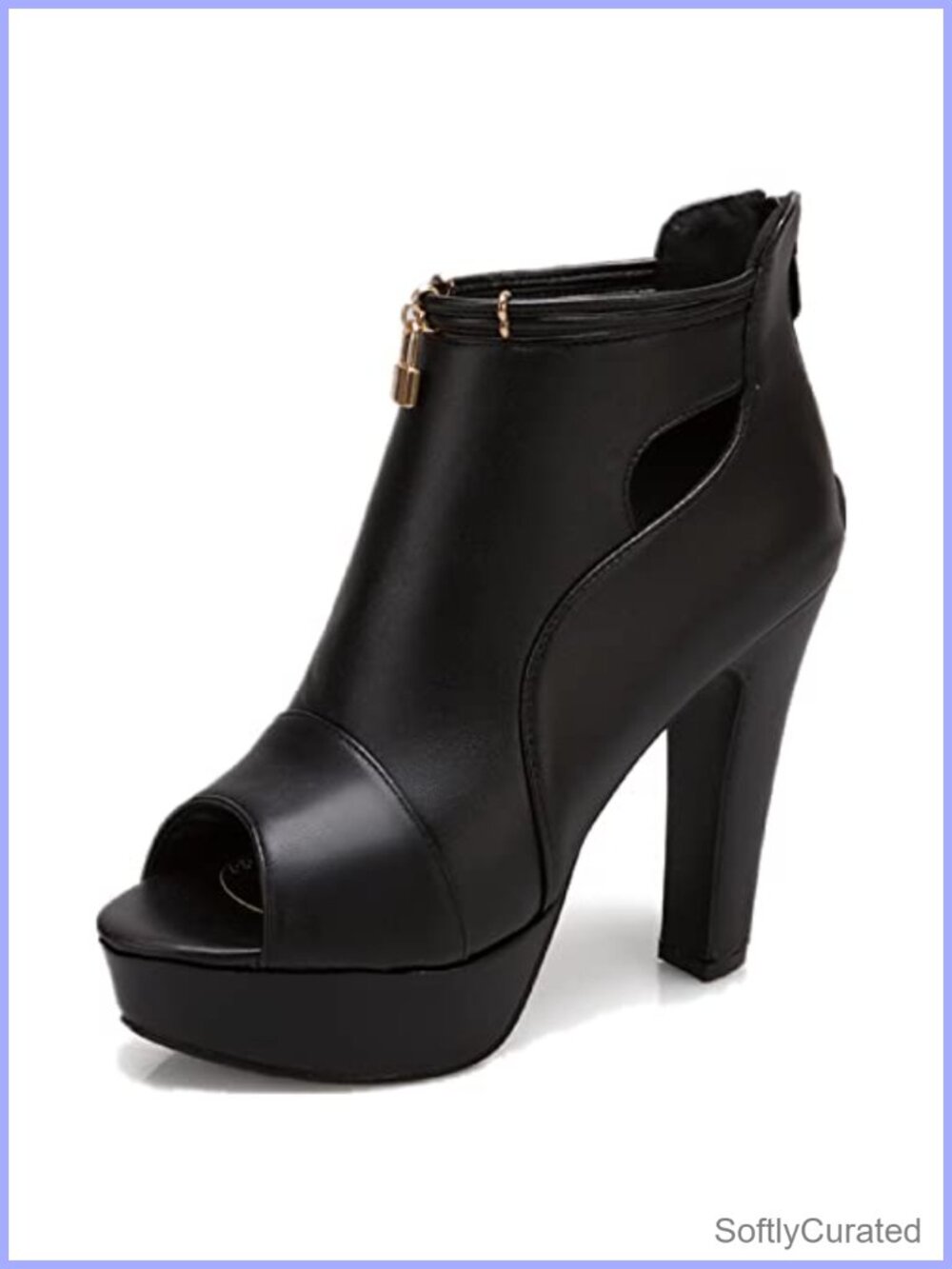 fereshte Women's Faux Leather Peep Toe Platform Ankle Boots Block High Heel